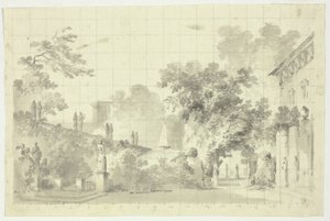 Vue du parc de Versailles : Statues et fontaine