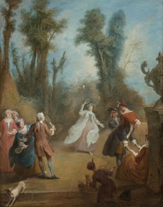 Figures élégantes jouant au volant dans un parc, vers 1730