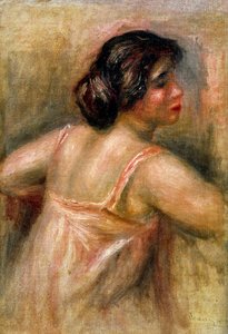 Femme de trois quart. Elle est vetue d