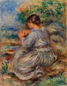 Jeune fille assise dans un jardin