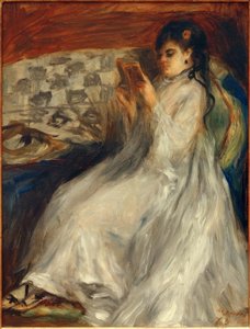 Jeune femme lisant en blanc