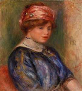 Jeune femme en corsage bleu, buste