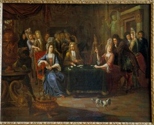 Nobles joueurs de cartes jouant aux cartes dans un salon - Pierre Bergaigne