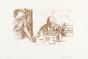 Homme et femme à une table dressée avec des plats et une carafe
