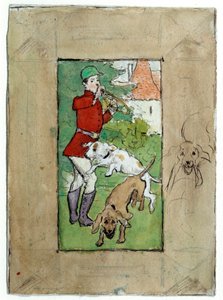 Un chasseur avec ses chiens Dessin de Pierre Bonnard - Pierre Bonnard