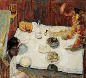 Salle à manger avec nappe blanche, 1925