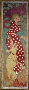 Femme en robe à pois blancs