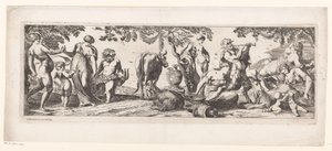 Silenus au repos et sa suite dans un paysage - Pierre Brebiette