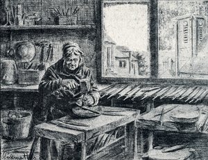 Un ouvrier fabriquant des limes Gravure de Pierre Calmette Collection privée - Pierre Calmettes