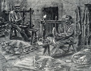 Artisans écharpant les peaux de mouton Gravure tirée de 