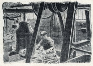 Estampage de coutellerie avec un moulin Gravure tirée de 