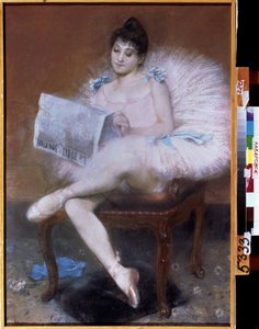 Danseuse de ballet assise. Ballerine en tutu lisant "le petit journal" - Pierre Carrier Belleuse