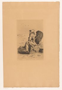 Femme pêcheuse se reposant sur la côte
