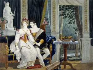 Jeune couple bourgeois dans un intérieur en conversation galante - par Pierre Chasselat, début du 19e siècle - Pierre Chasselat
