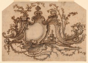 Design pour décoration de panneau avec ornement rocaille - Pierre Edme Babel