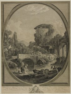 Paysage avec un pont et un pigeonnier