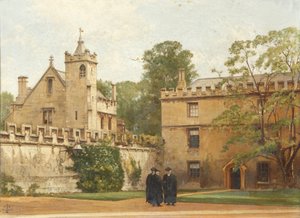 La salle de grammaire depuis le quadrilatère de St Johns en 1881 : Président Bulley dans l