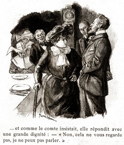 "Boule de Suif": Elisabeth Rousset refuse de repondre au comte, debut 20eme siecle (illustration) - Pierre Georges Jeanniot