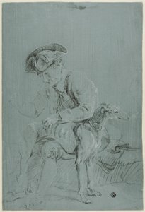 Homme assis avec chien