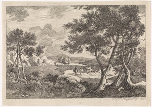 Paysage avec des arbres au premier plan