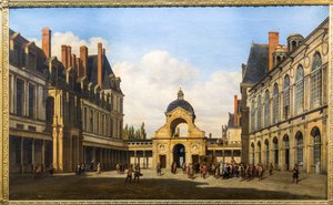 Cour ovale du château de Fontainebleau. Arrivée de Christine de Suède, reine de Suède