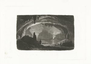 Homme avec une barque dans les grottes de Han