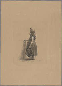 Fille debout avec un panier de volaille