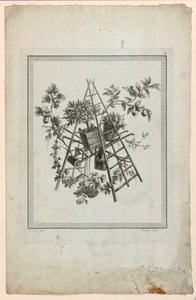 Trophée avec instruments de jardinage, Planche 2 de "Suite de différents Attributs, Trophées, et Groupes de fleurs," Suite II
