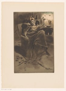 Intérieur avec une femme lisant dans un fauteuil