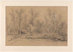Ferme au bord de la forêt avec de grands arbres près de Harskamp
