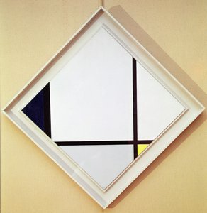 Tableau No I : Losange avec trois lignes et bleu, gris et jaune - Piet Mondrian