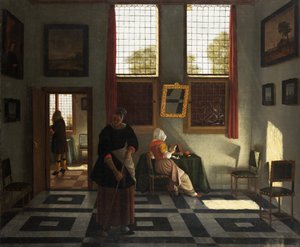 Intérieur avec peintre, femme lisant et femme de ménage balayant, c.1665-70
