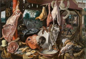 Nature morte avec viande et la Sainte Famille