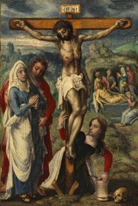 Christ en croix, avec la mise au tombeau en arrière-plan, c.1530