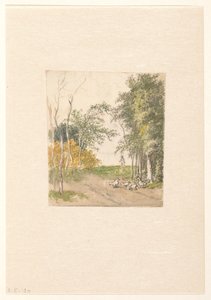 Paysage avec poules le long de la route