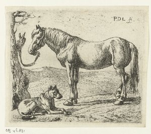Cheval et chien dans un pré (Chevaux) - Pieter Bodding van Laer