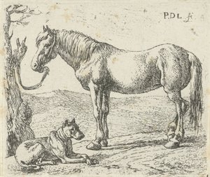 Cheval et chien dans un pré - Pieter Bodding van Laer