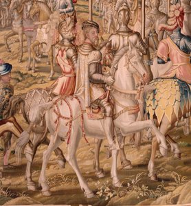 Tapisserie flamande. Série La Conquête de Tunis; Revue des troupes à Barcelone. Deuxième tapisserie de la série. Modèle Jan Vermeyen et Pieter Coecke van Aelst. 1543-1548. Manufacture Real Fábrica de Tapices de Sant - Pieter Coecke van Aelst