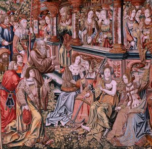 Tapisserie flamande. Série Les Honneurs. La Vertu. Huitième tapisserie de la série. Modèle de la cour de Bernard van Orley et Jan Gossaert (Mabuse). Manufacture Pieter van Aelst, Bruxelles. Ca 1550