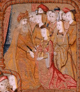 Série Triomphes de la Mère ou Paños de Oro. Annonciation. Deuxième tapisserie de la série. Modèle Colin de Cooter (?). Manufacture Pieter van Aelst (ou van Edingen), Bruxelles. Vers 1500-1502