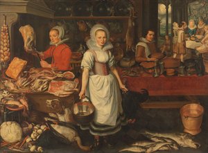 Scène de cuisine avec la parabole du riche et du pauvre Lazare - Pieter Cornelisz. van Rijck (attributed to)