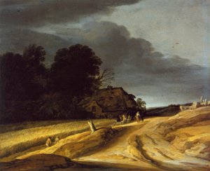 Paysage avec chemin de campagne et ferme