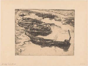 Trois barques coulées dans un fossé - Pieter Dupont