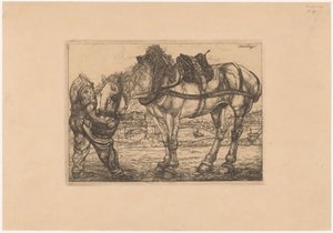 Homme nourrissant un cheval avec un seau - Pieter Dupont