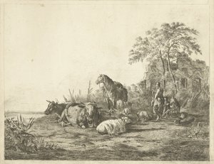 Berger et bergère avec troupeau de bétail