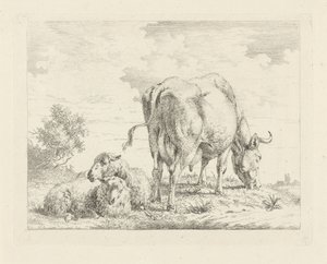 Vache avec deux moutons