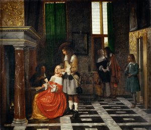 Joueurs de cartes dans un intérieur opulent - Pieter Hooch de