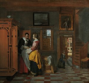 Intérieur avec des femmes près d