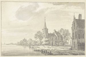 Église de village et maisons au bord d