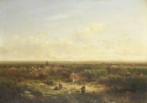 Vue lointaine avec un village - Pieter Lodewijk Francisco Kluyver